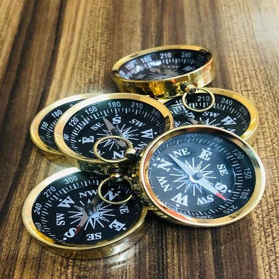 Small Set of 6 Brass Compass, In Navigation and Surveying. Used In Finding The Direction On The Surface.