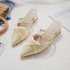 Wiosenne i letnie buty na średnim obcasie Damskie francuskie półdragowe sandały dwuczęściowe Sandały z owiniętą głową Szpiczaste grube obcasy Buty damskie