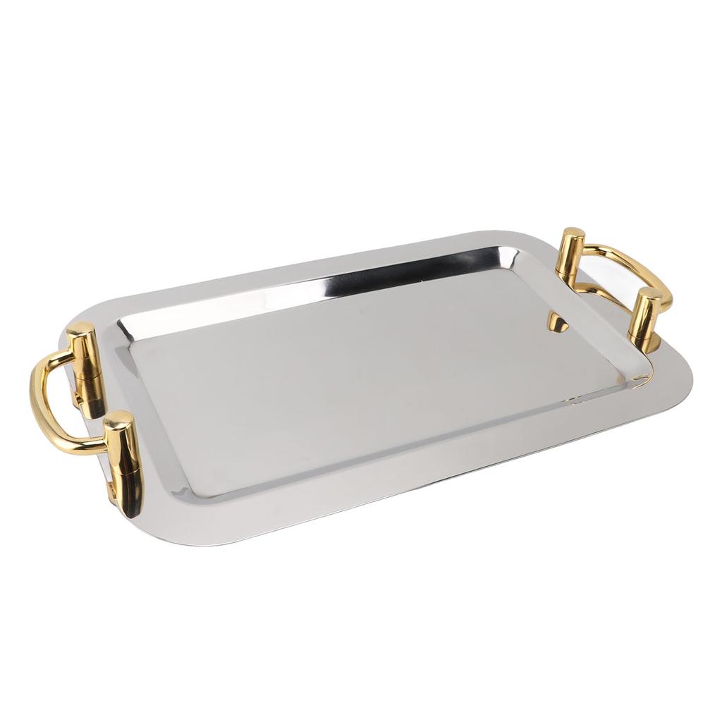 Stainless Steel Serving Tray Exquisite Elegant Mirror Surface Golden Carrying Handle 304 Stainless Steel Dinner Plates