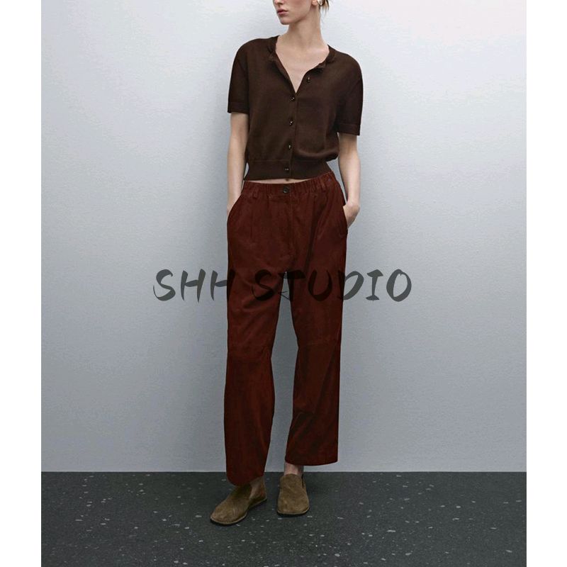 MD Summer Women's Clothing Minimalist Gentle Elegant Work Clothing Cotton round Neck Short Sleeve Knitting Cardigan 5657574