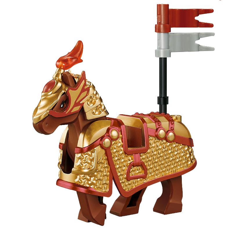 MOC Medieval Military Iron Armored War Horse Building Blocks Castle Knights Army Soldier Figures Flag Weapon Bricks Toys Boys