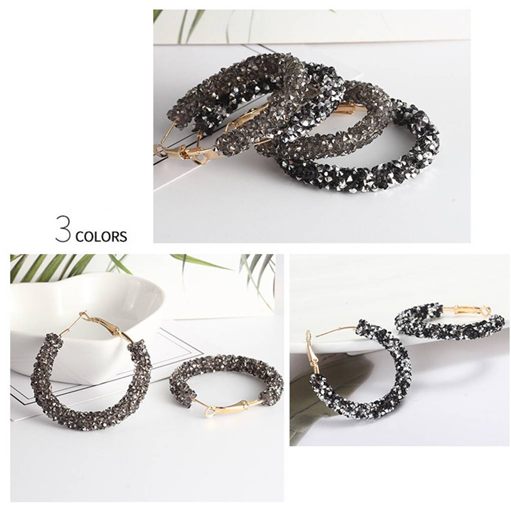 Rhinestone Large Circle Design Women Girls Earrings Ear Studs Plating Alloy Earrings Jewerly Gifts
