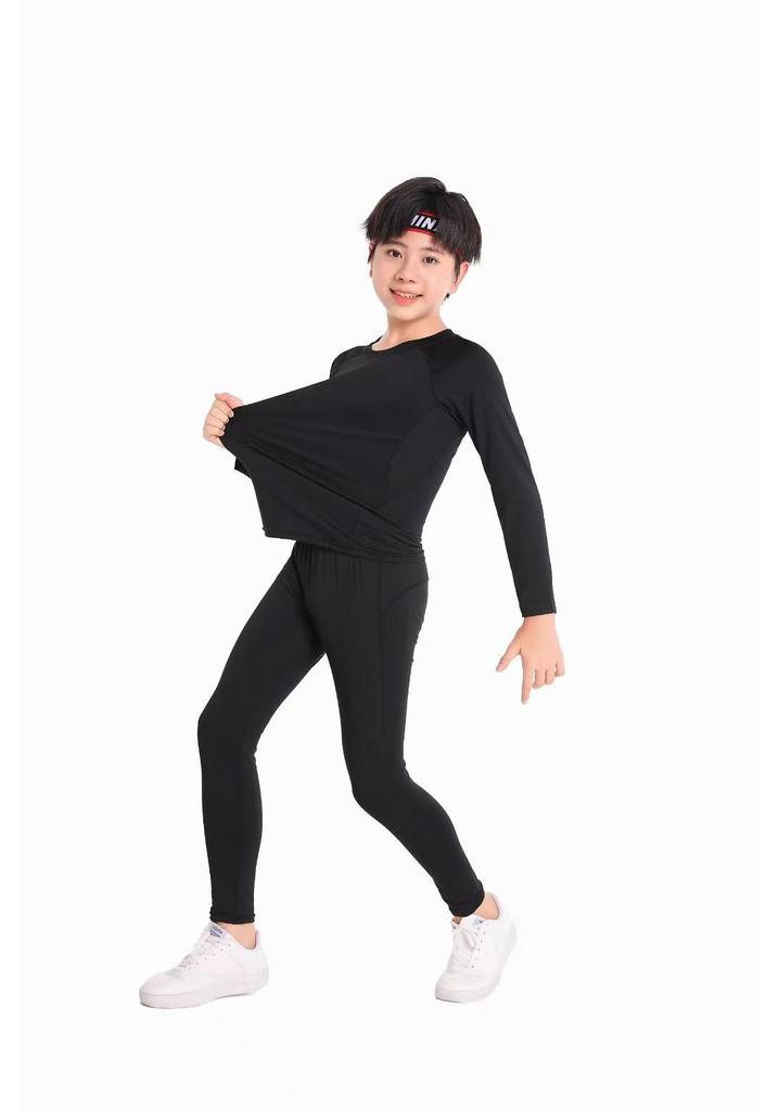 Kids' Quick-Dry Base Layer Sports Set: High-Elasticity Compression Top & Pants for Running, Training, Fitness, and Basketball