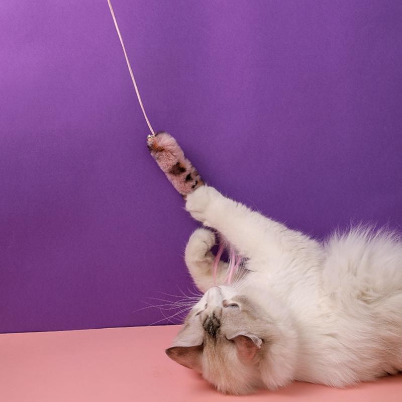 Cat Furry Toy Wands Toy with Furry LeopardPrint Lovely Teasers for Kitten or Cats Plaything Gift for Indoor Cat