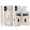 Applicable to iPhone16E multi-function mobile phone case 17Pro flower card holder anti-drop diagonal span rope portable rope