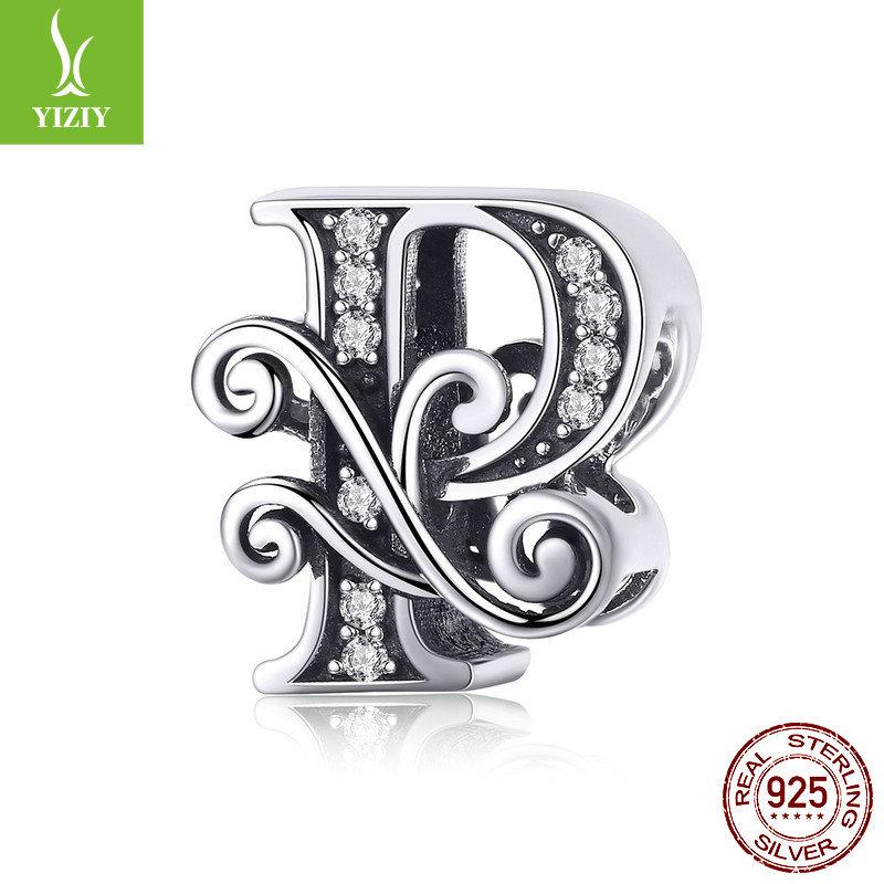 26 Letter Diy Bracelet Beaded Accessory, Zircon Sterling Silver Beads Loose Beads Bsc030