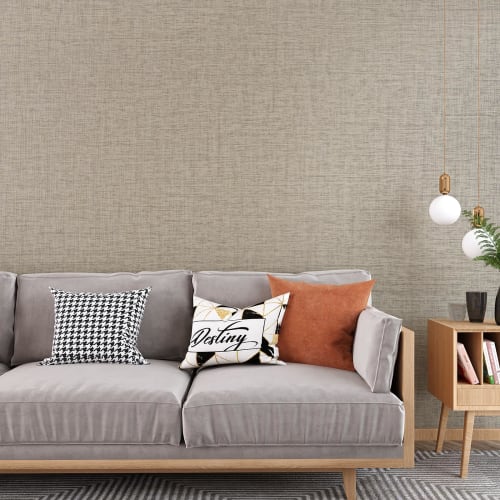 VEELIKE Wallpaper Stickers, Greige, Woven Fabric, Japanese Style, Rough Surface, 40cm Wide x 3m, Heat-Resistant, Waterproof, Peelable, Tabletop, Accen