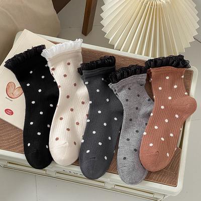 24 Autumn And Winter Mesh Lace Socks Children'S Japanese Retro Polka Dot Fashion Medium Tube Women'S Socks Short Women'S Socks
