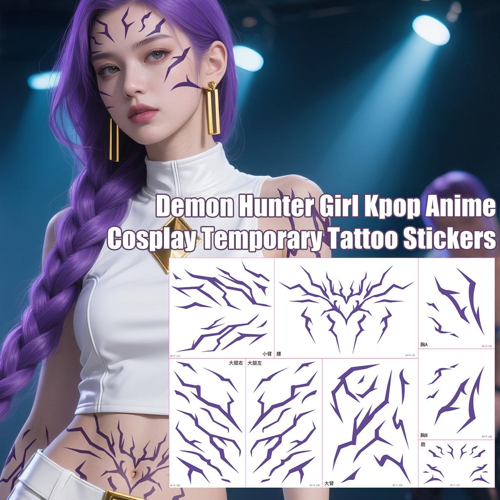 Girl Kpop Anime Cosplay Temporary Tattoo Stickers Set with Waterproof Design for Music Festival Role Play