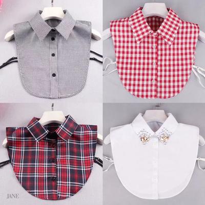 Ins Fake Collar Plaid Shirt Detachable Collars Solid Shirt Womens Dickie Collar White Girls Top Clothes Dickey Collar For Women