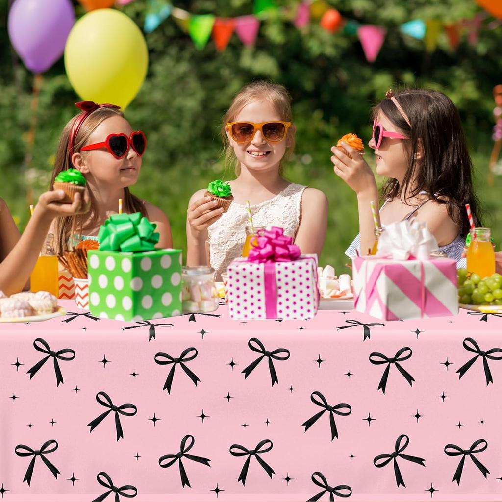 3Pcs Pink Bow Tablecloth,Black Bow Table Decor,Coquette Birthday Decorations Black,Disposable Waterproof Party Supplies for Girls Baby Shower,Bridal