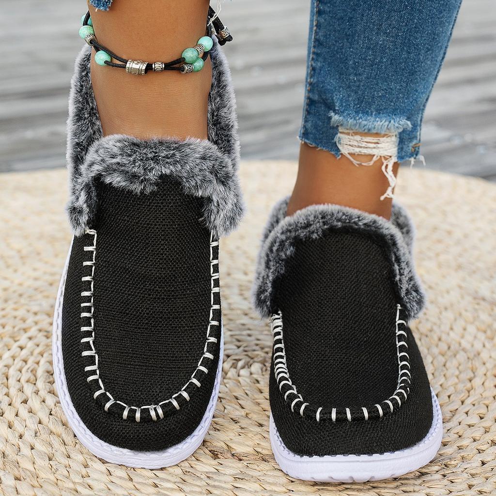 Übergröße Damen Schuhe Slipper Damen Ballerinas Outdoor Warm Lässig Bohnenflats Damen Runde Zehenpartie Slip-on Leichte Schuhe Damen