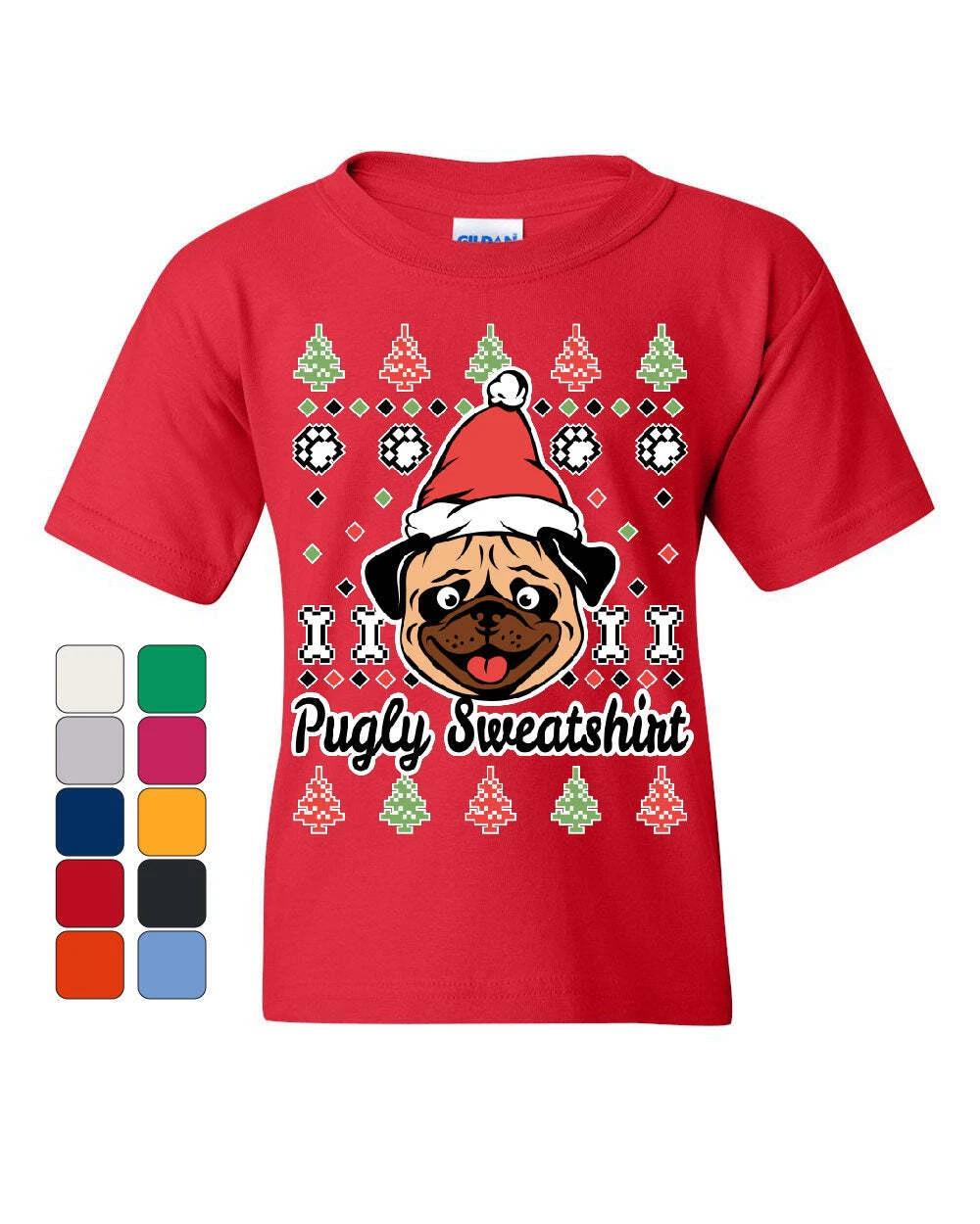 Pugly Sweakids boys T-Shirt Youth kids boys T-Shirt Pug Ugly Sweater Jolly Christmas Xmas Kids Tee 150