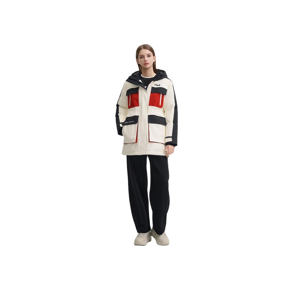 Fila Original Warm Casual Versatile Hooded Down Jacket Women Outerwear Fresh-Milk-White F11W449901FIV