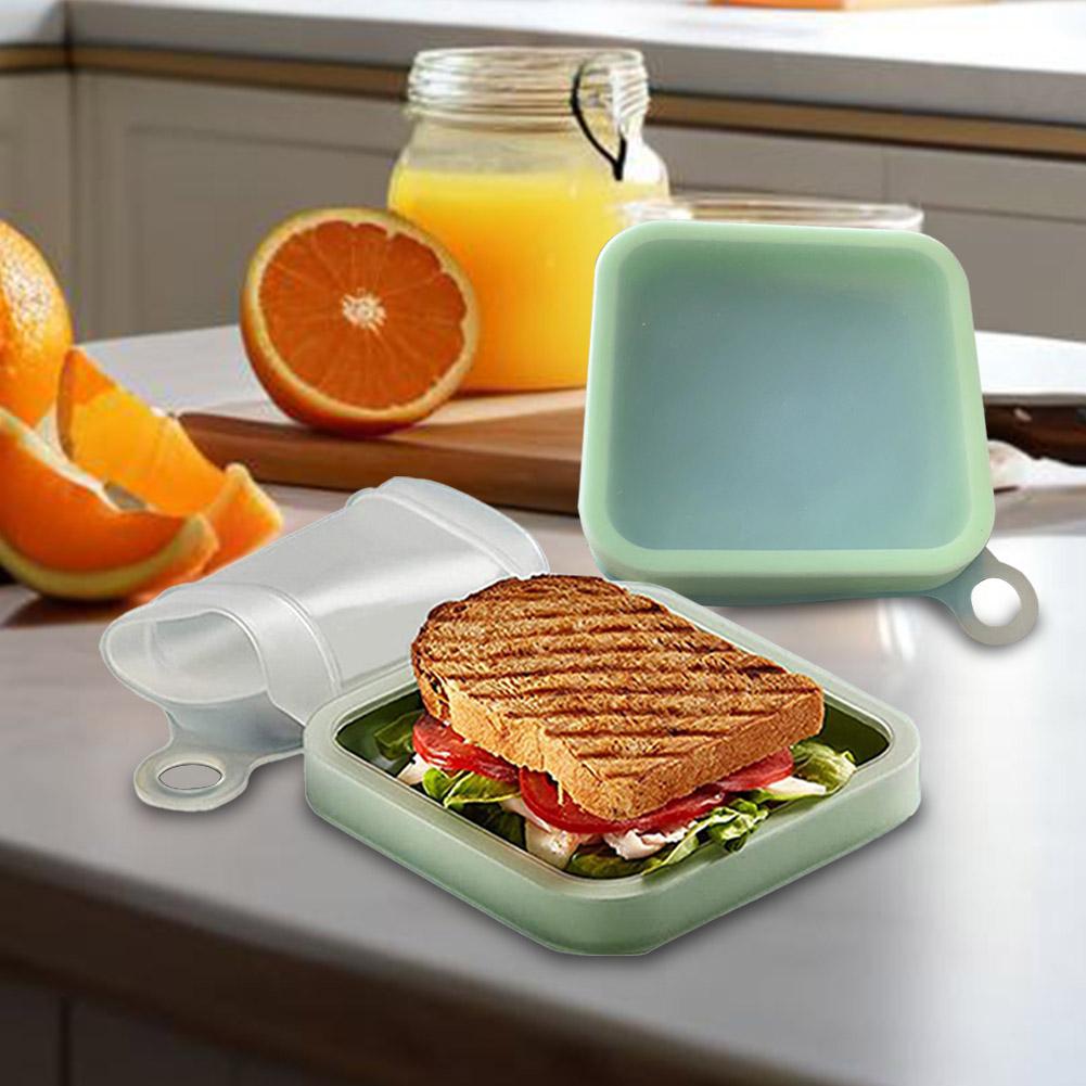 Silicone Sandwich Toast Case Leakproof Soft Sealed Lunch Box Reusable Foldable Lunch Box for Outdoor Picnic