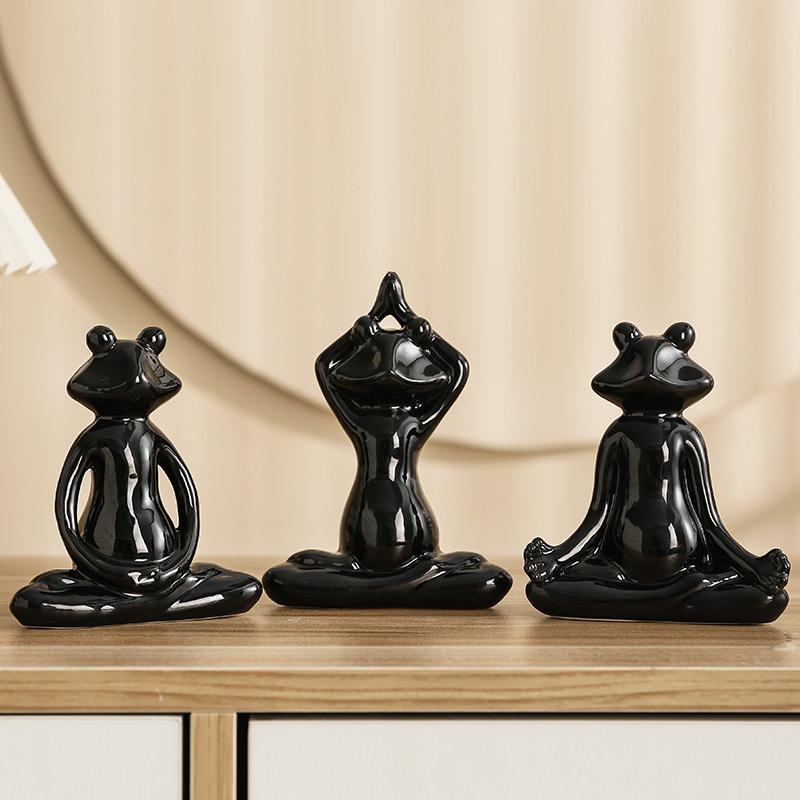 Home Decor Frog Abstract Art Ceramic Yoga Poses Figurine Porcelain Lady Figure Statue Studio Decor Ornament Indoor Decoration