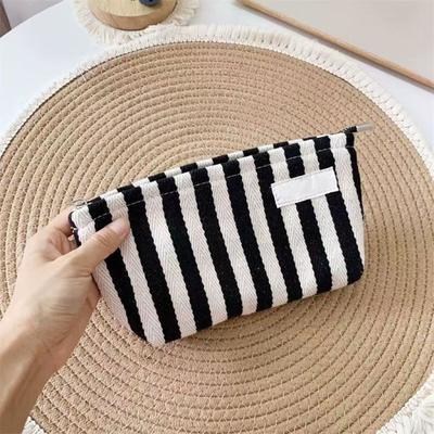 Small Portable Makeup Bag Original Striped Cosmetic Pouch Simple Storage Organizer For Daily Use