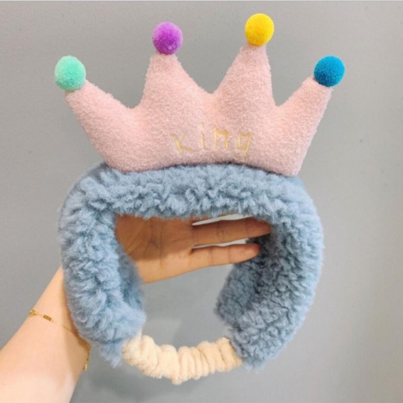 Plush Colorful Crown Hairband Soft Spa Headbands Elastic Furry Turban Non-slip Headwrap for Washing Face Makeup Tool