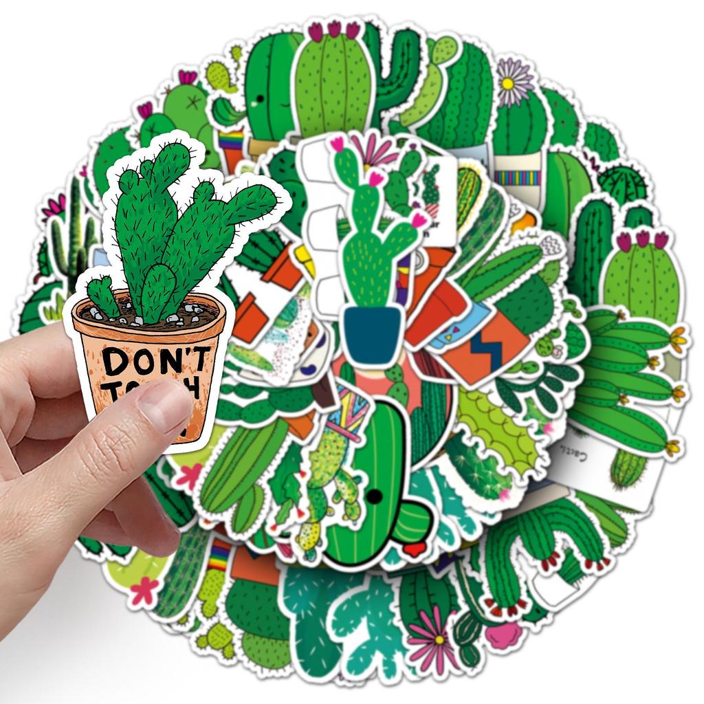 50 Cactus Cartoon Stickers for Luggage, Scooter, Tablet, and Car