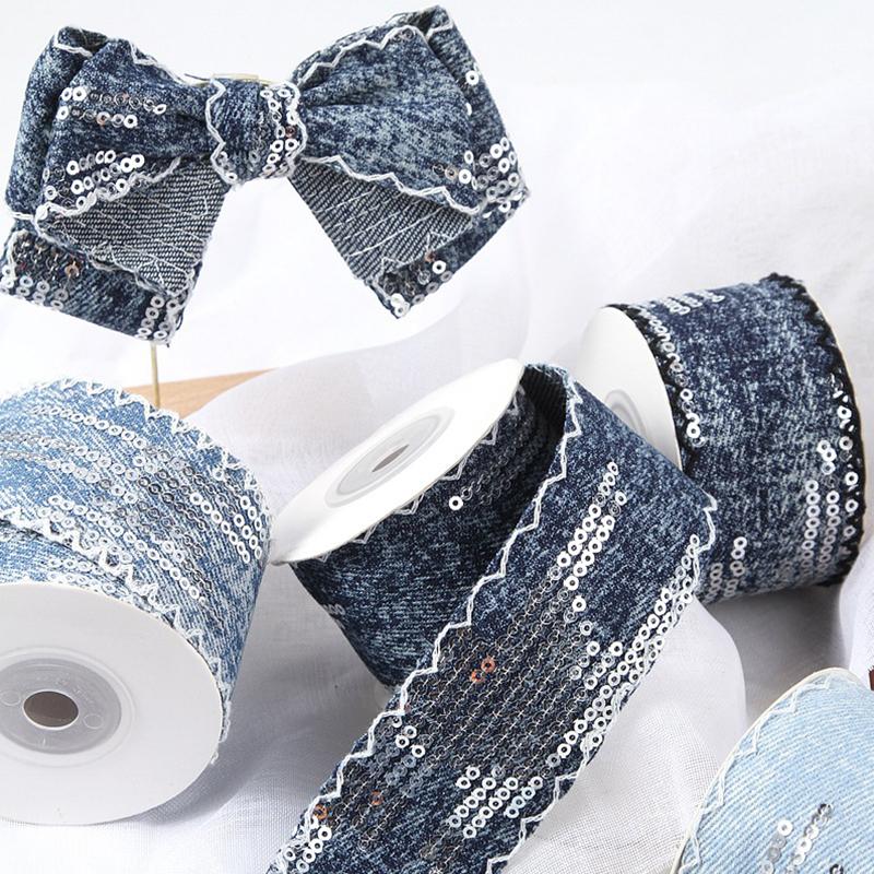 4cmx10Yards Denim Shiny Sequin Tassel Design Gift Wrapping DIY Materials Scrapbooking 1 Roll