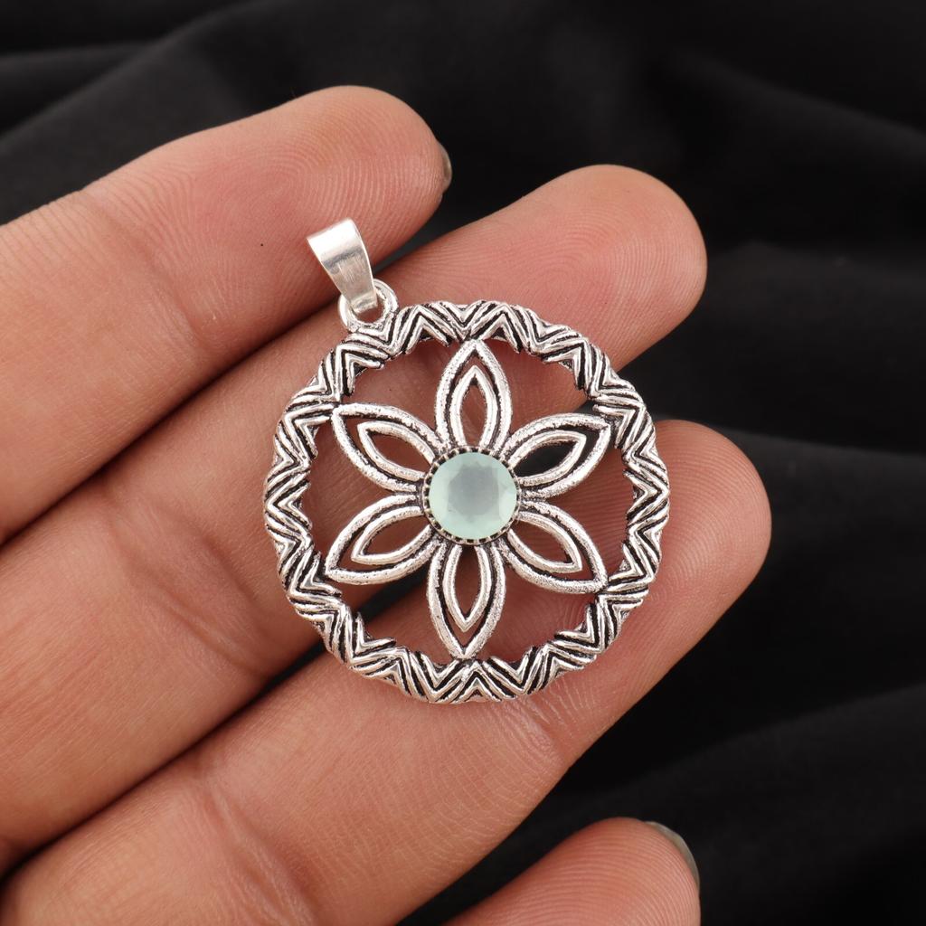 Rare Aqua Chalcedony Gemstone 925 Sterling Silver Jewelry Handmade Pendant 1.48" CP-29-21