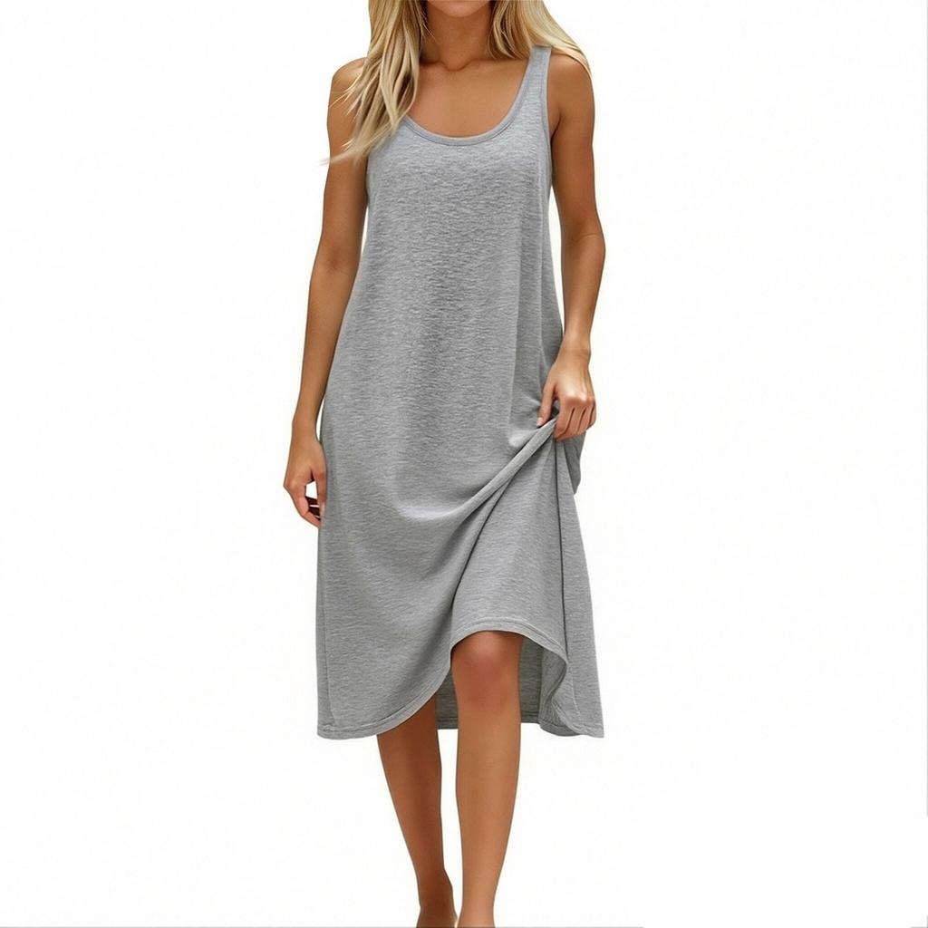 Women's Fashion Round Neck Sleeveless Tank Top Colour Casual Underwear Home Dress