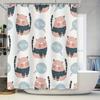 Whimsical Cat Shower Curtain Pink Black Striped Feline Print Polyester Fabric Waterproof Home Decor Item for Bathroom