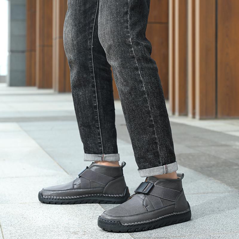 Fashion Men's handmade stitched shoes Casual and comfortable Outdoor walking daily office autumn and winter men's short Black boots