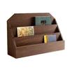 Hälsningskort Displayställ Trä 3-vånings Förvaringshylla med Rustik Brun Finish Stor Kapacitet Postkort Klistermärken Organizer för