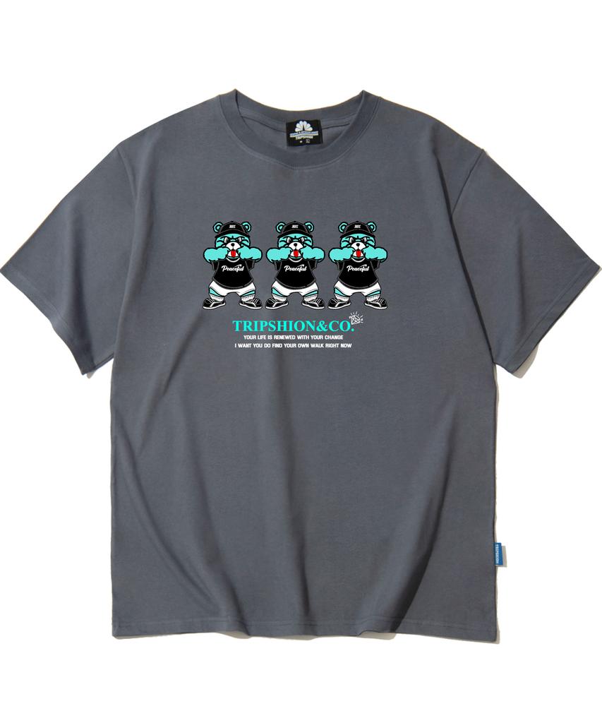 TRIPSHION Mint Candy Bear Logo T-Shirt - Gray