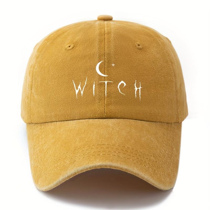 StoffHerstellung Unisex WITCH Baseballkappe Geeignet für Halloween Vintage Gewaschen Gebogener Schirm mit WITCH Sternen Print Leichtgewicht