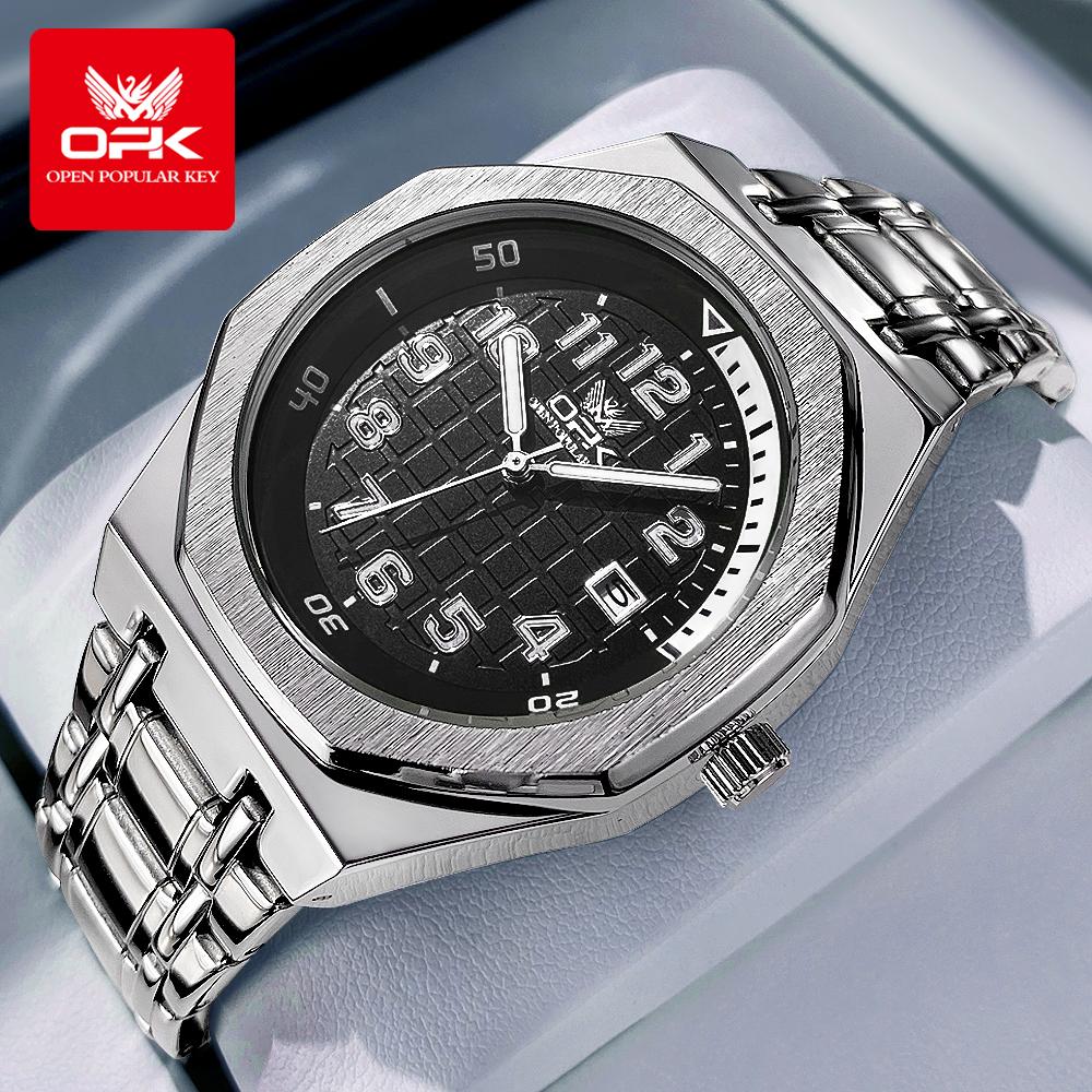 OPK 8158 Men's Watches Stainless Steel Auto Date Luminous Waterproof Business Original High-end Men's Quartz Wristwatch