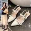 High heels women's summer 2025 new French bag head shallow mouth single shoes rear empty thin heel pointed versatile sandals women