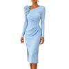 Huaqianguhh Vestito Midi Bodycon da Donna per Feste Cocktail, Manica Lunga Fiore 3D Pieghettato Abito Formale da Ospite di Matrimonio da Sera