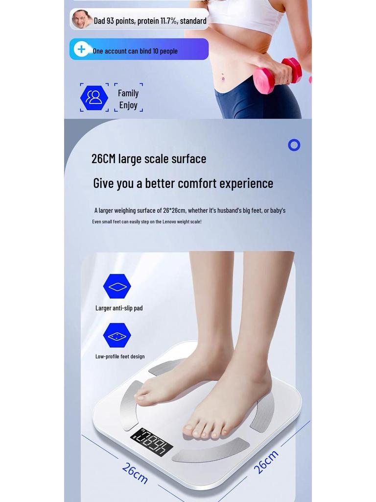 Rechargeable Body Fat Scale with Precise Electronic Weighing, Connects To Mijia App