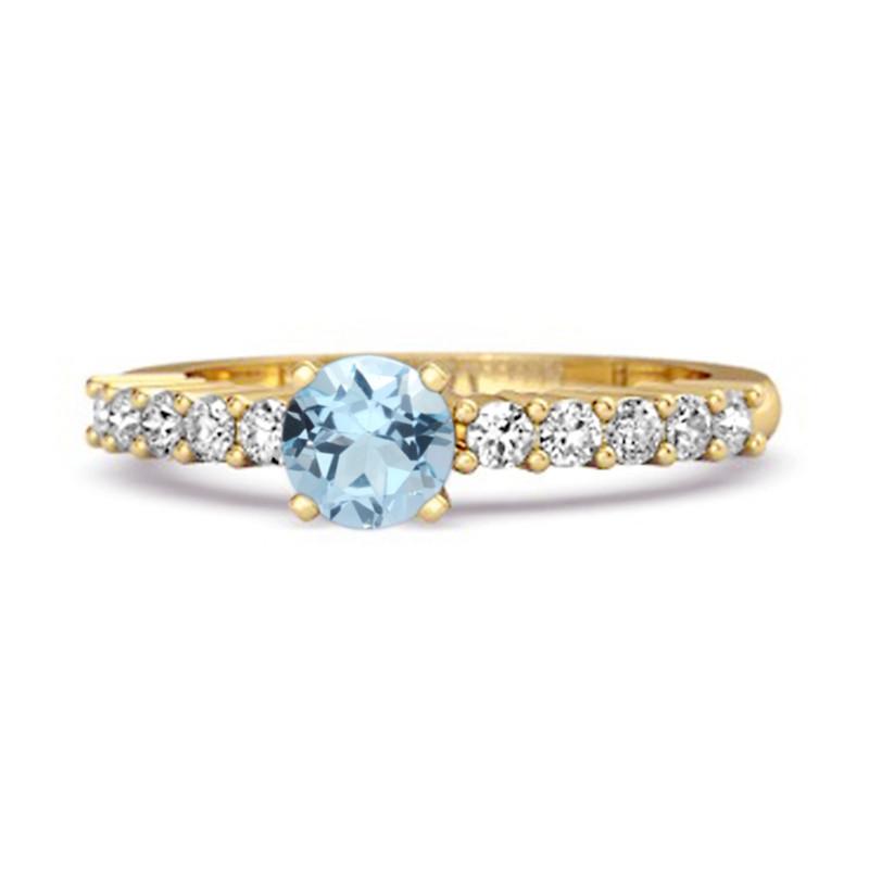 Blue Topaz Round Solitaire Ring - 925 Sterling Silver Gold Vermeil 7 жёлтый/золотой