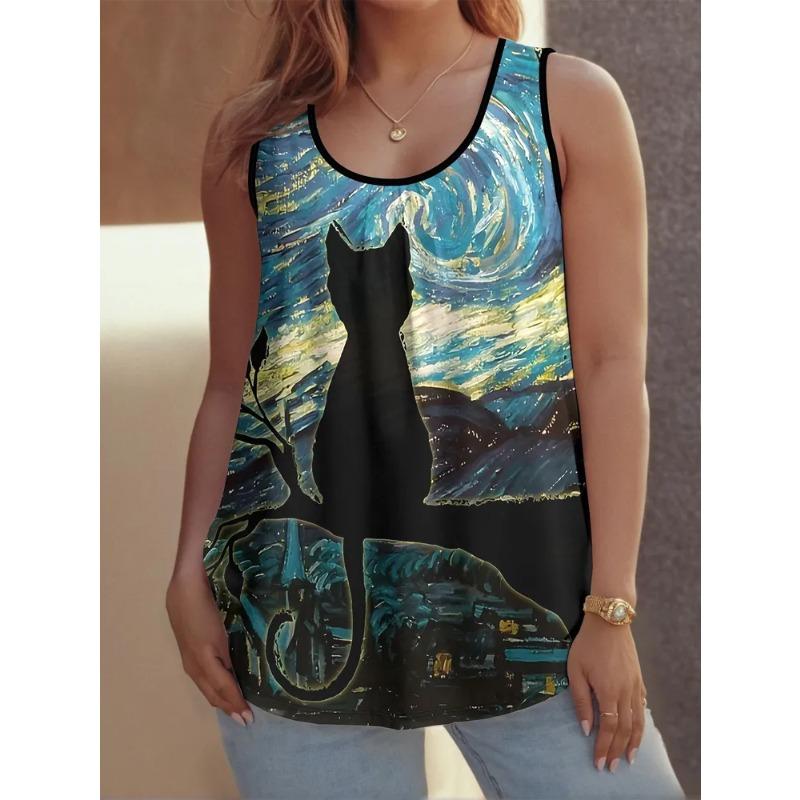 Summer Women's Sleeveless Colorful Cute Print Vest Comfortable Soft Loose Fashionable Versatile Vest