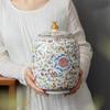 Enamel Painted Flower Pattern Storage Jar Sealed Tea Jar Sundries Food Storage Decorative Tank Crafts Ceramic Tank Home Decor