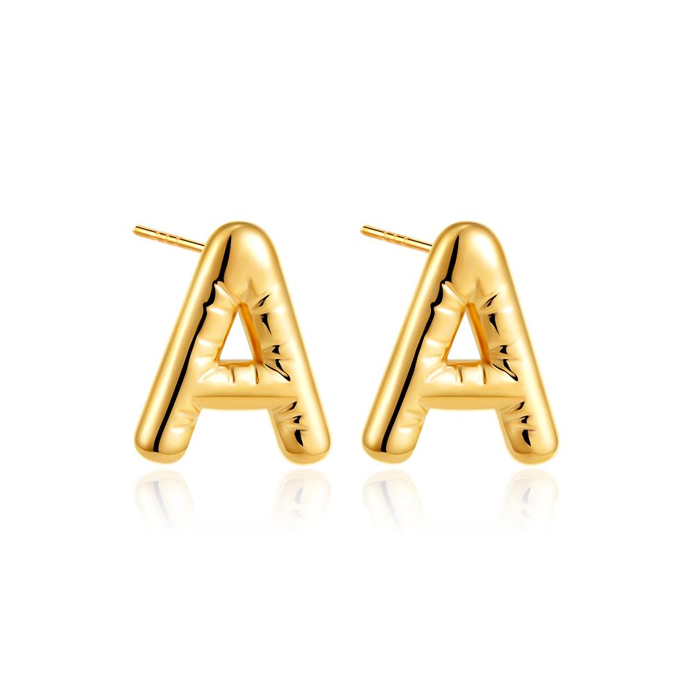 

Dainty Balloon Bubble Chunky Initial Letter Stud Earrings for Women 18k Gold Plated Stainless Steel Alphabet Statement Zircon