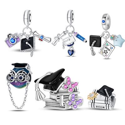 Plated 925 Silver Graduation Season Charms Fit 925 Charms Bracelet Beads Jewelry Gifts for Women