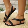 Fashion Bohemia Brown Ethnic Weave Straps Sandals Women 2025 Summer Comfortable Flat Heels Shoes Vintage Back Straps Sandals Plus Size