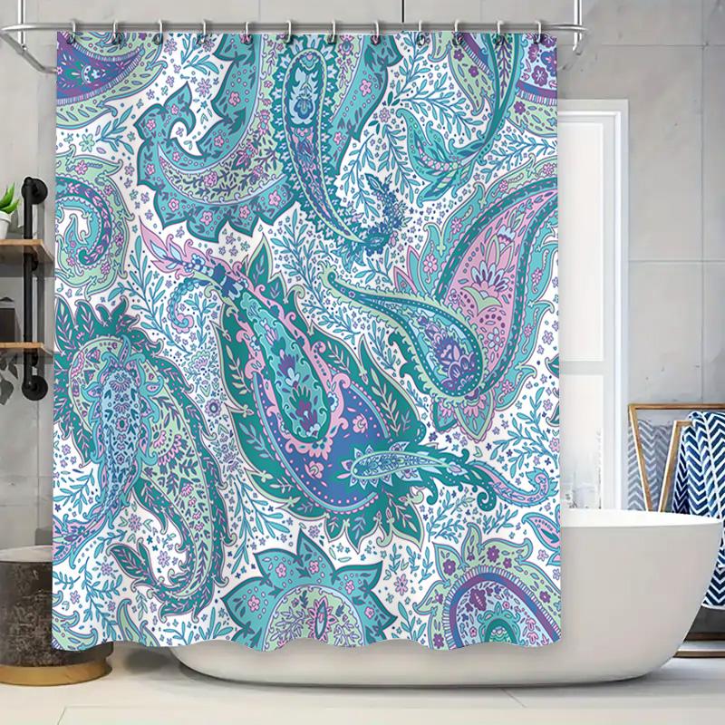 

Colorful Paisley Shower Curtain Blue Green Pink Purple White Decorative Bath Rug Tarp Waterproof Fabric Home Hotel Bathroom Deco W60H190(CM)-1 Pcs