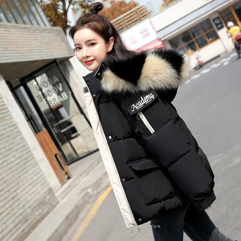 Winter Chic Down Cotton Jackets Women's Korean Style Loose Warm Coats Large Size Solid Color Hooded Short Coats