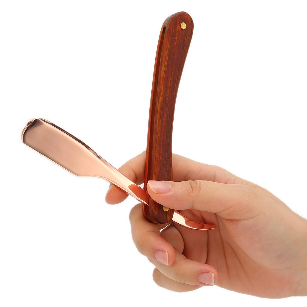 Old Style Straight Razor Rosewood Handle Straight Edge Barber Razor for Men and WomenRose Gold