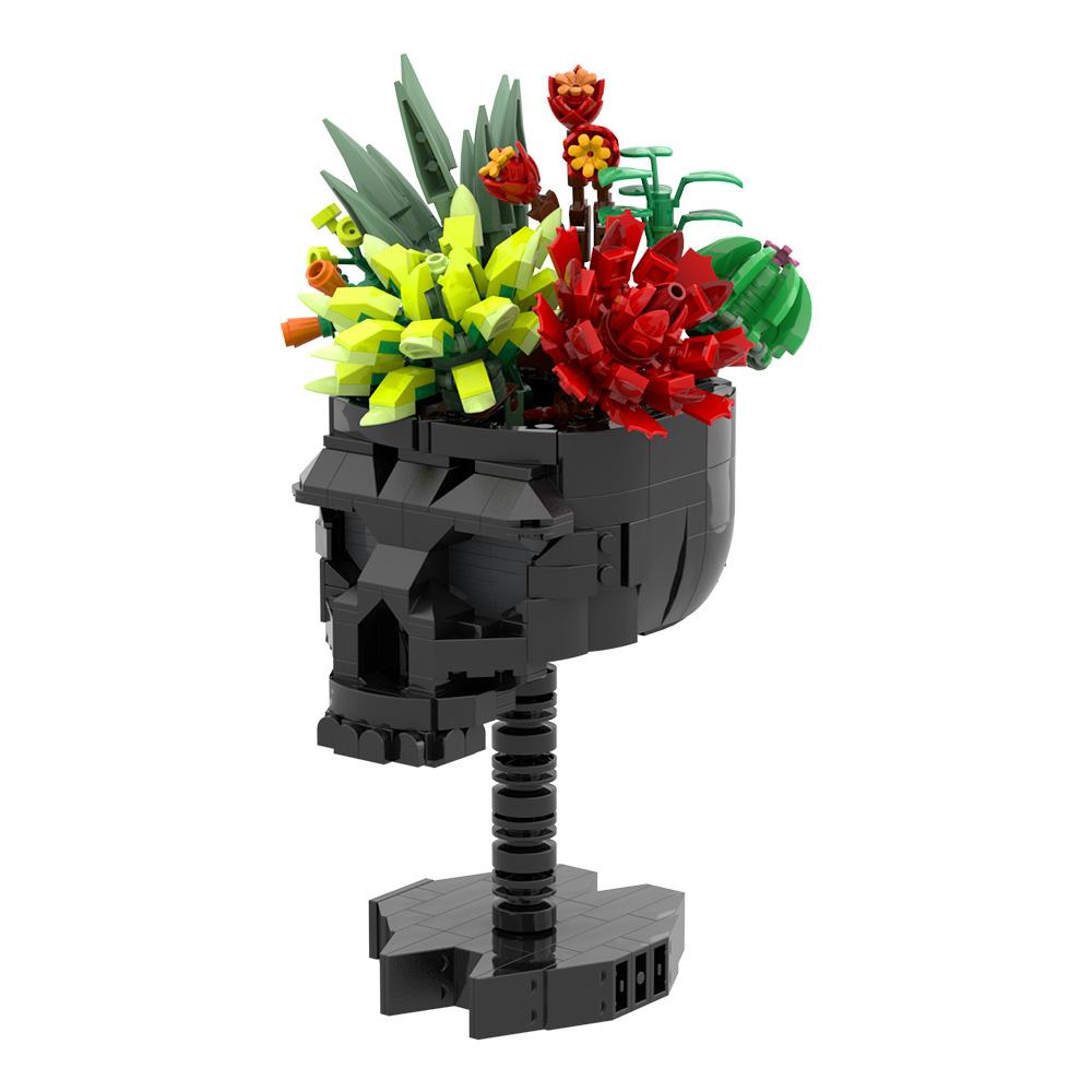 MOC Modello Bouquet Teschio Gotico Rose Teschio Corvo Fiori Blocchi da Costruzione Decorativi Giocattolo da Assemblare a Croce Regalo per Adulti