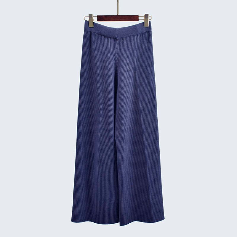 

Fall and Winter New Arrival Thick Sunken Stripe Knitting Wool Slim Looking High Waist Drooping Straight Loose Pants Casual Women s Clothing Pants Dark Blue All yards