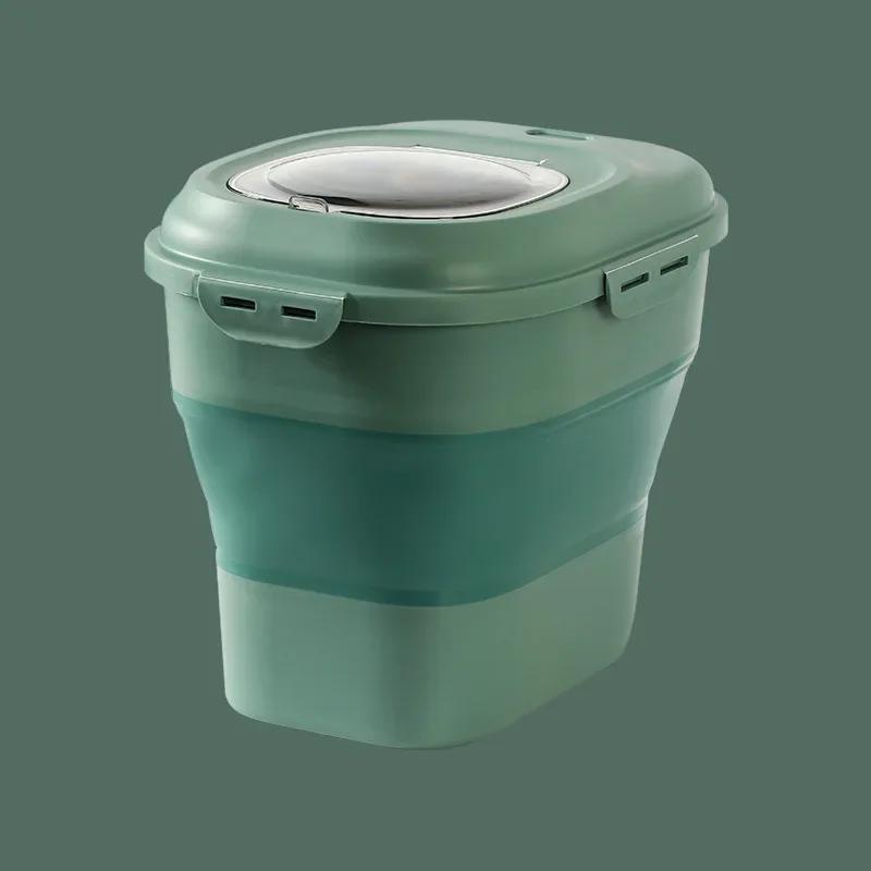 

1 шт. Минималистский стиль, складное ведро для зерна, защита от насекомых и влаги, герметичный утолщенный ящик для хранения корма для собак зелёный