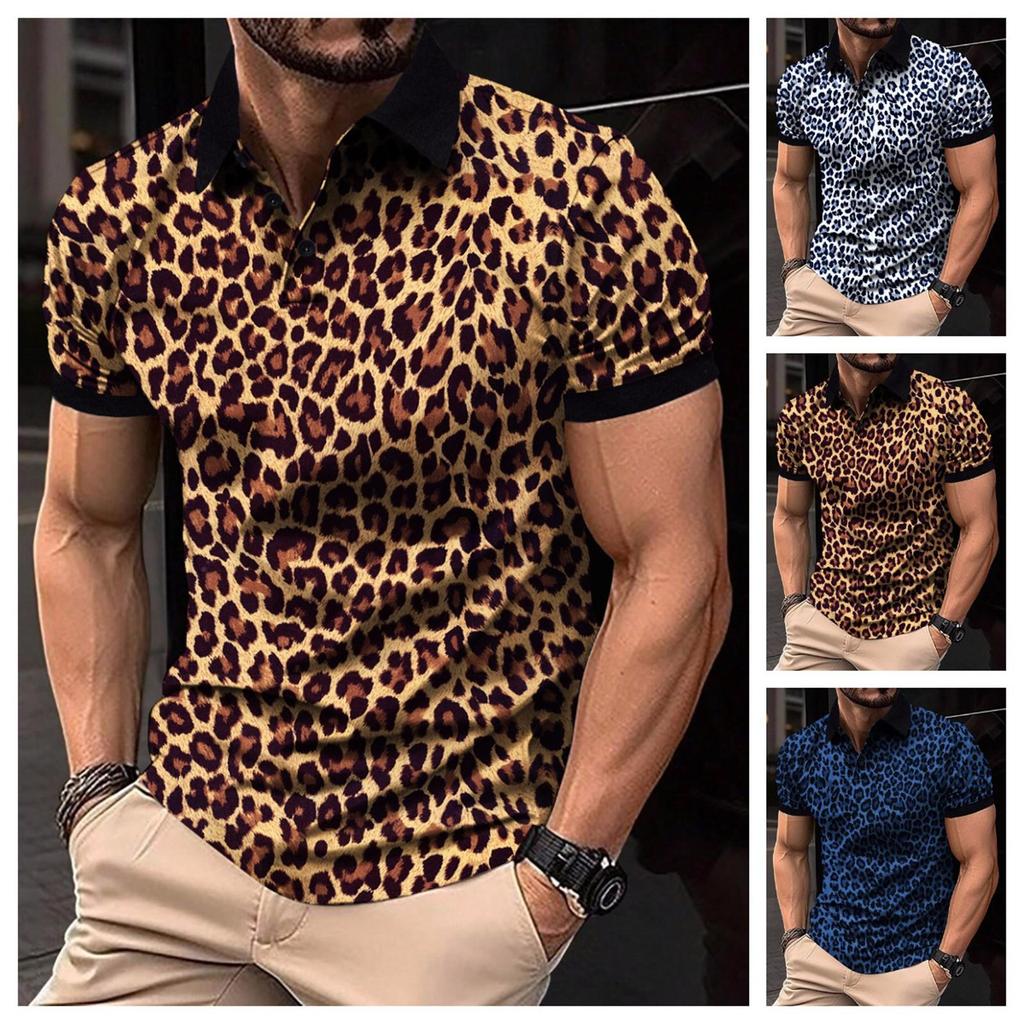 Herren Sommer Mode Leopardenmuster Lässiges Kurzarm T-Shirt Herren