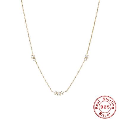 Fashion S925 Sterling Silver Simple Triple Diamond Stacked Wear Daily Match Women'S Collarbone Necklace