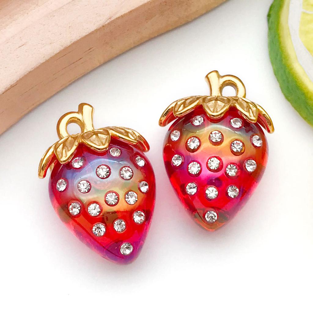 2pcs Stainless Steel 3D Stereoscopic DIY Jewelry Accessories Keychain Necklace Pendant Pendant Cherry Strawberry Craft Supplie